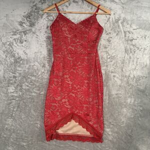 Danesi Floral Lace Asymmetrical Hem Dress Women XS/0/2 Red Cocktail Evening